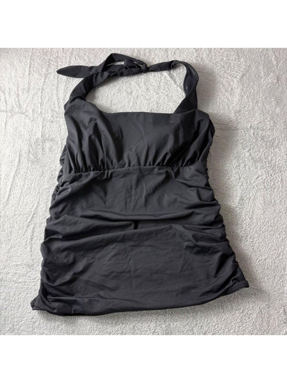 Lands' End Tankini Top 6P Black Ruched Side Swimsuit